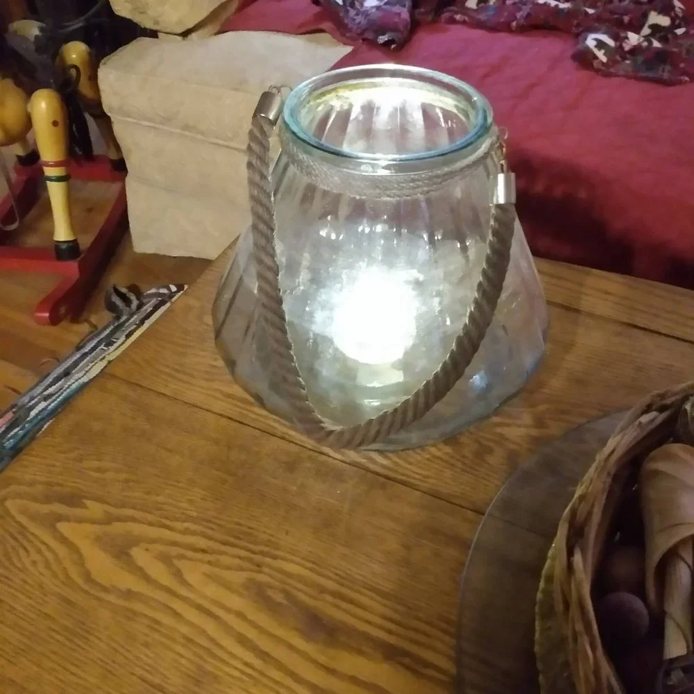 Large Glass Lantern Jar Jug with Nautical Rope Handle